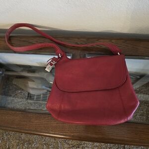 Vintage Rolfs red leather cross body bag.
